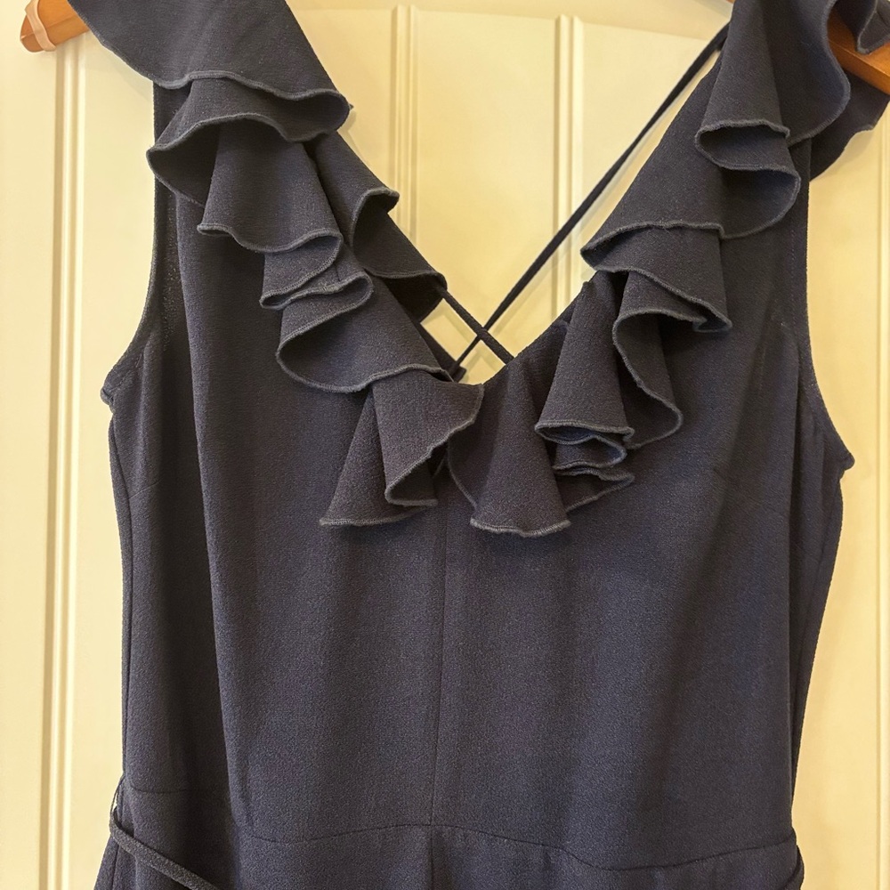 Wayf Midnight Blue Jumpsuit with Ruffle Detail